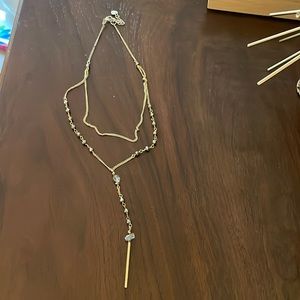 Nakamol double stranded gold necklace with gray and clear stones